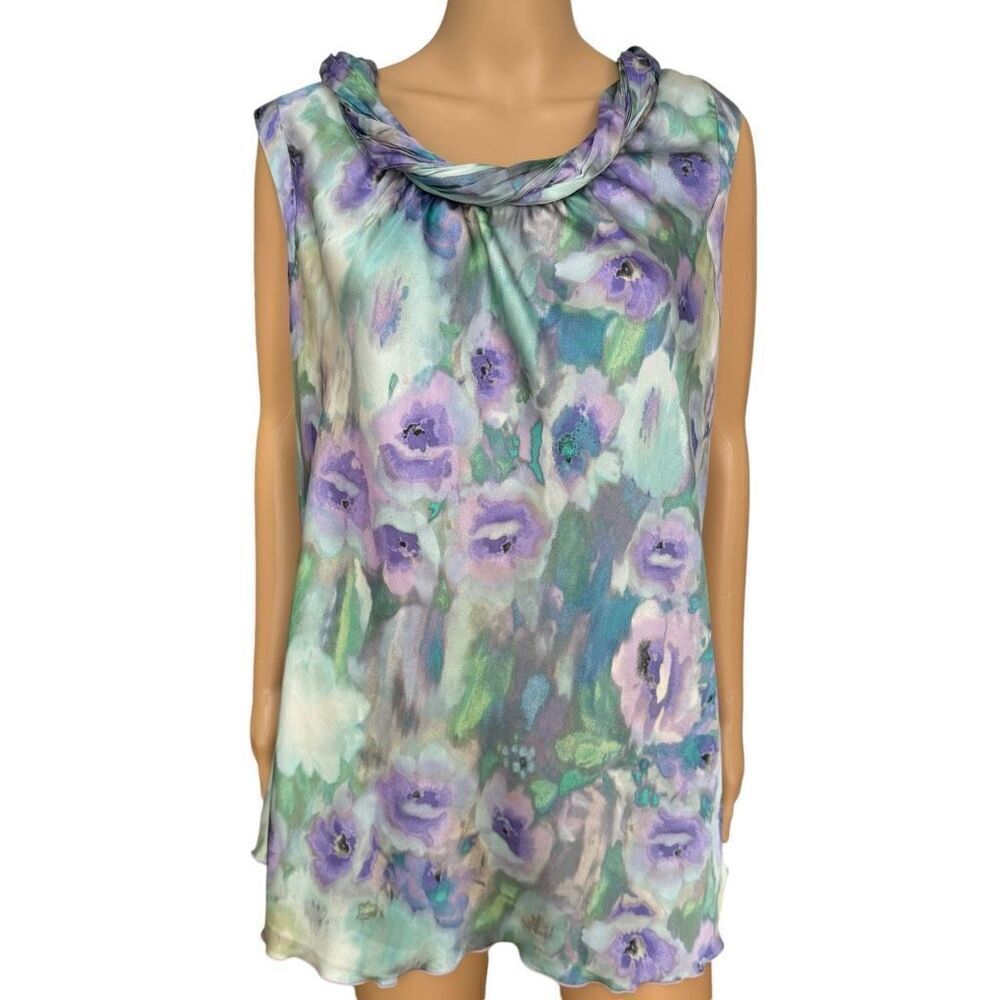 Roz & Ali Floral Watercolor Sleeveless Blouse Size 1X